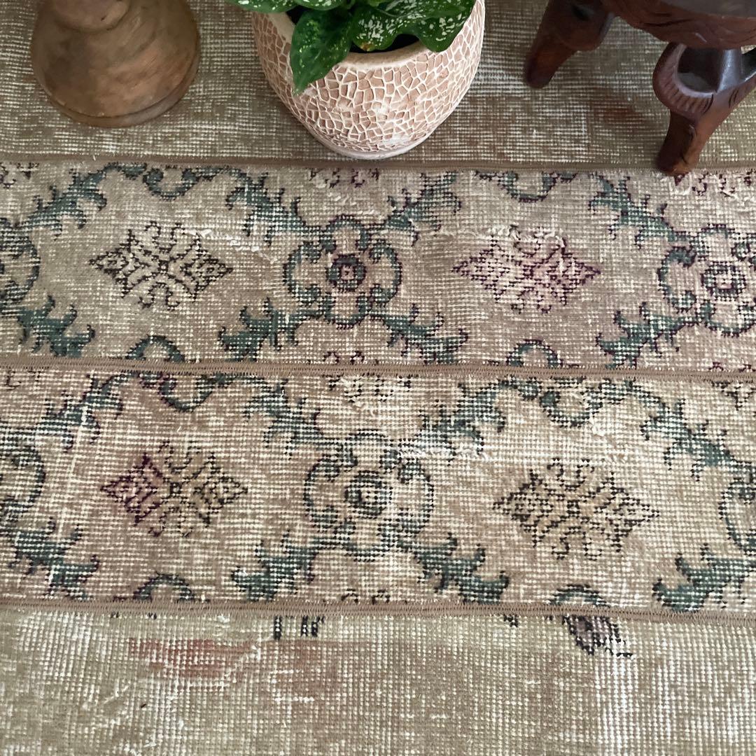 68.5×98 ベージュボタニカル　パッチワーク　トルコヴィンテージラグ