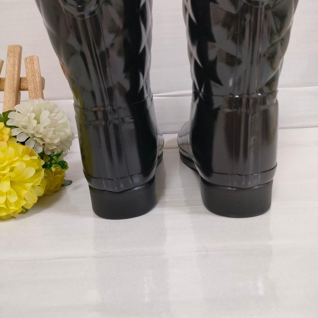 未使用級 HUNTER レインブーツ 金金具 リファインドグロスキルト UK6