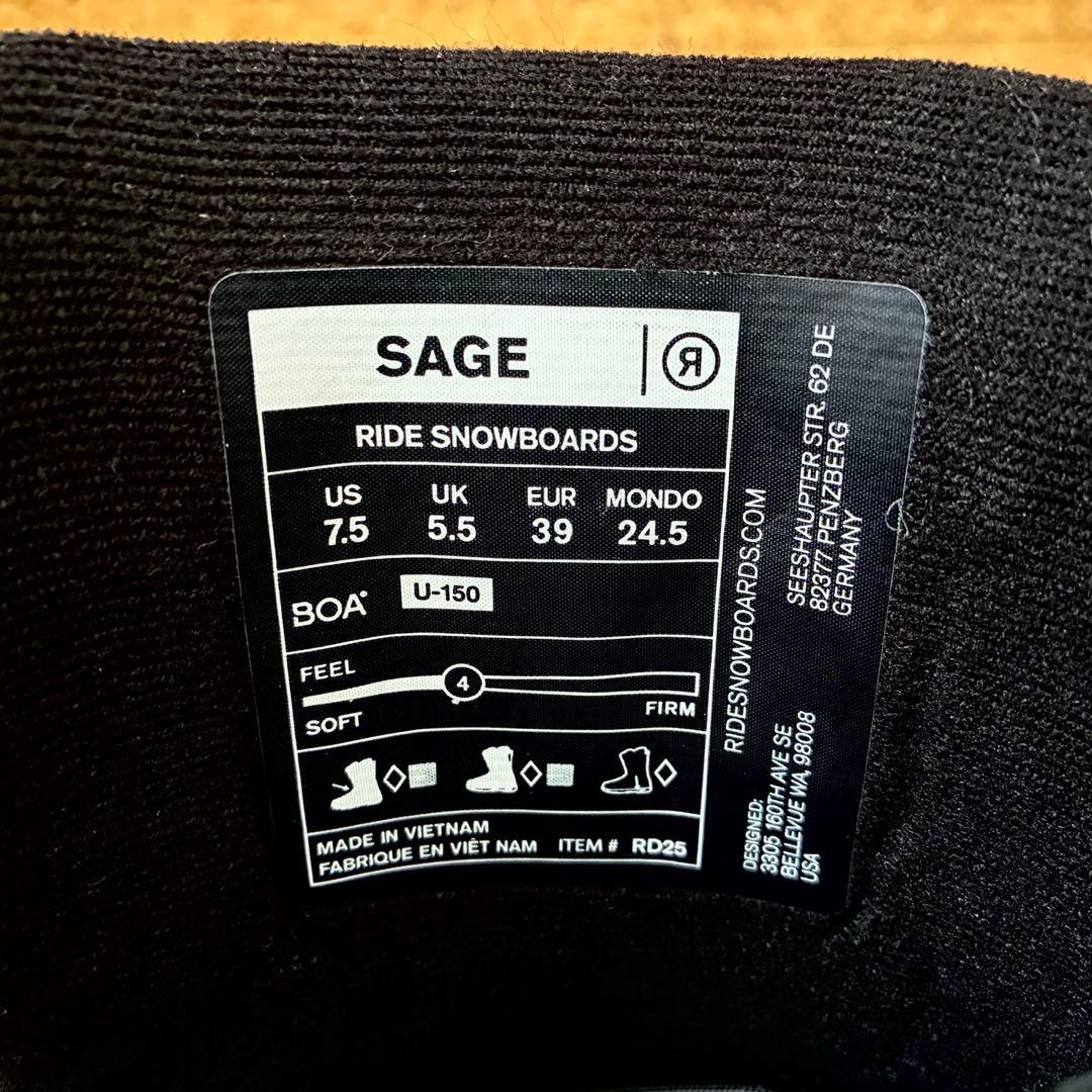 RIDE SAGE 25-26 レディース BOA スノボブーツ 24.5cm