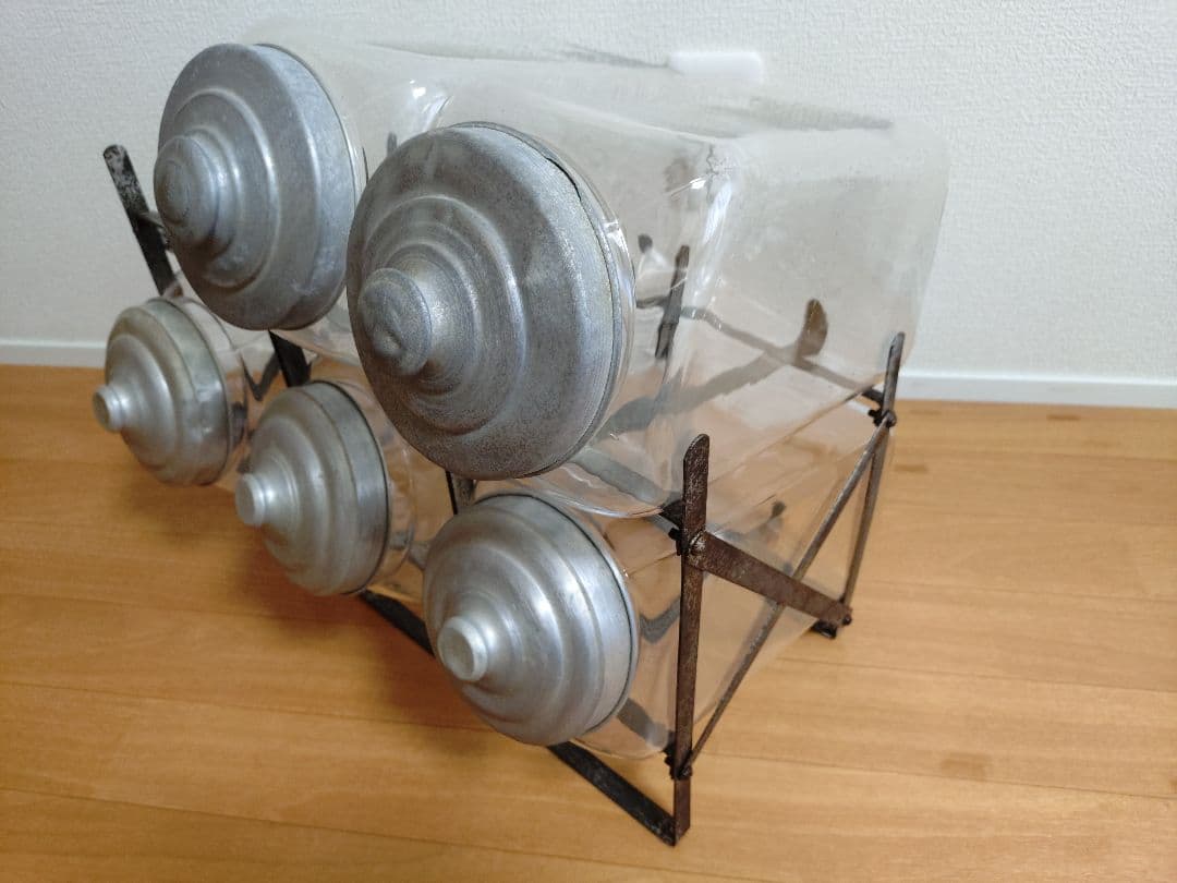 昭和レトロ　ガラス瓶お菓子入れ　小物入れ　アンティーク　ビンテージ　架台付　レア