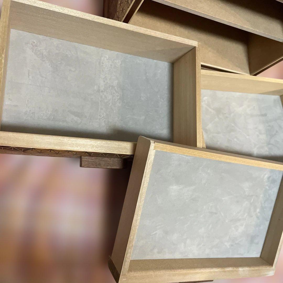 三ッ引き出し　亀甲　箱根寄木細工　木製　工芸　引き出し　三段