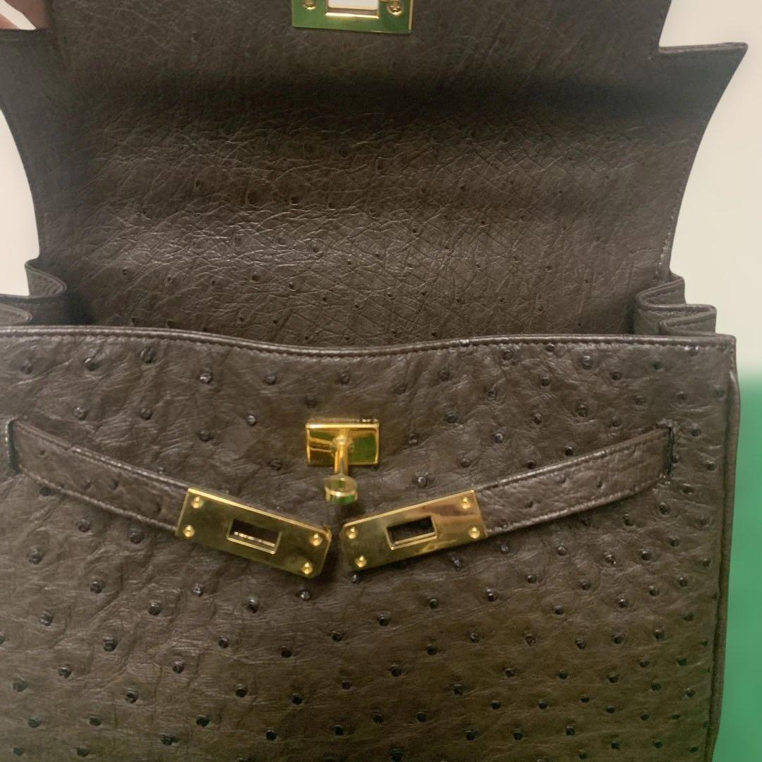 【美品】HAMANO オーストリッチ ブラウン レザー ハンドバッグ