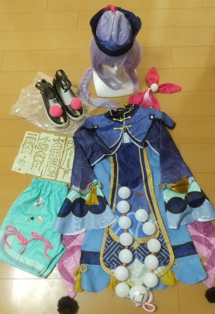 原神　七七　コスプレ　衣装　ウィッグ　靴　セット