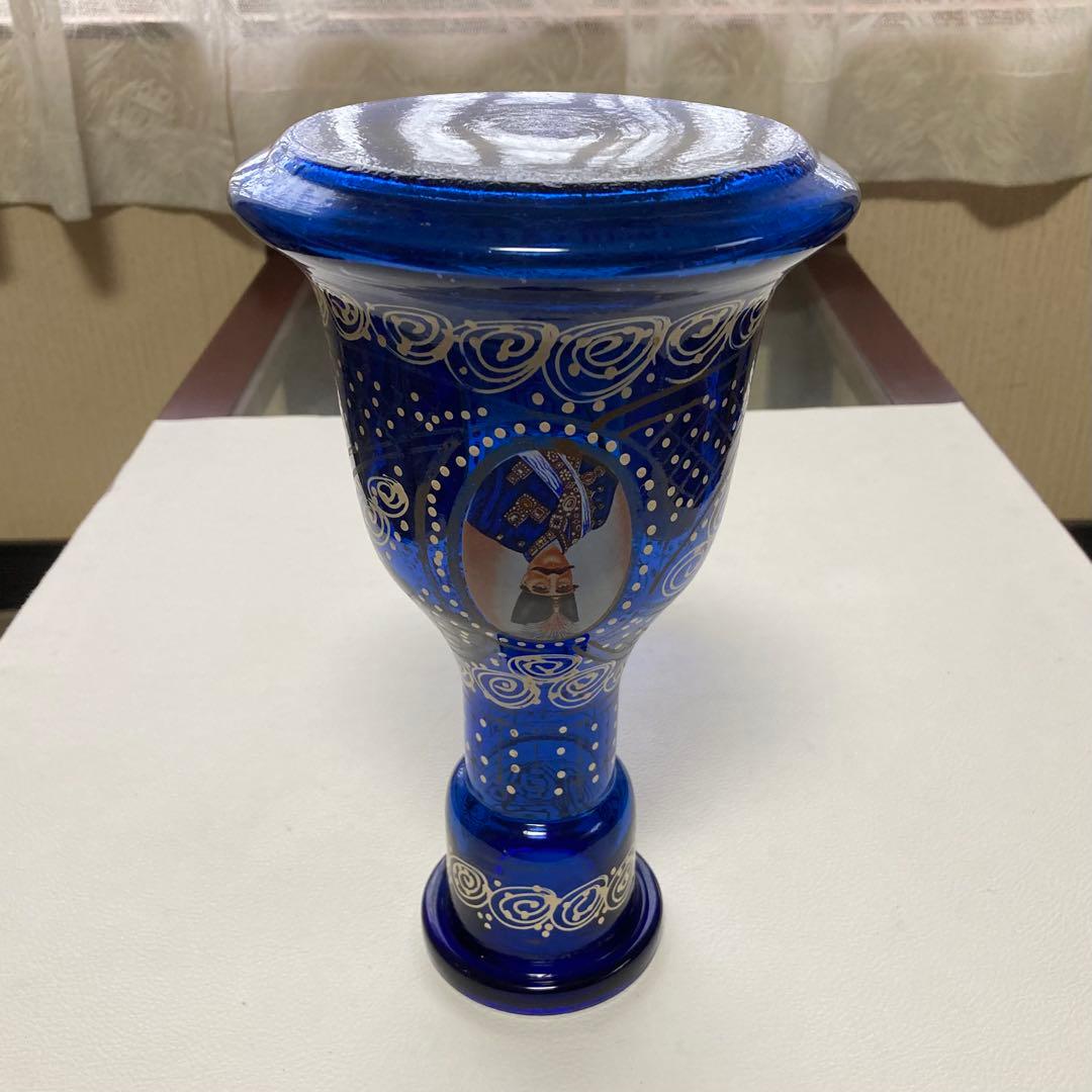 花瓶 花器 フラワーベース シーシャ 硝子 ボトル 瓶 青 レトロ ヴィンテージ