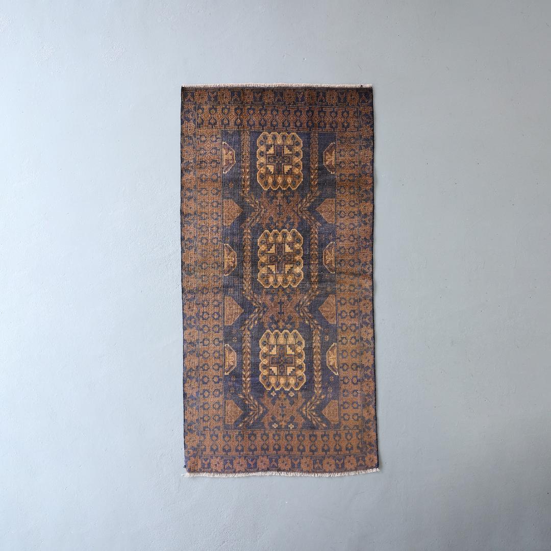 ヴィンテージラグ　トライバルラグ　バルーチ族（205×102cm）茶・濃茶・紺