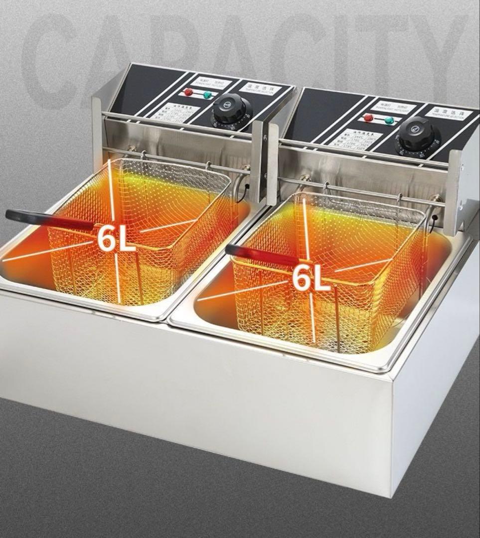 ★新品未使用★電気フライヤー ステンレス製 2槽 ２口 200℃ 業務用 家庭用